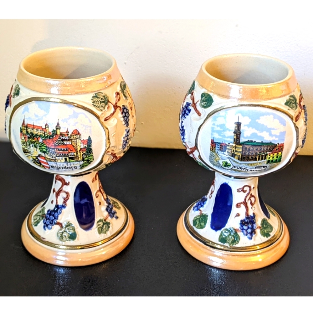 Vintage German Ceramic WINE CHALICE GOBLETS